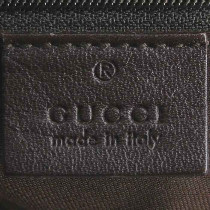 Gucci handbag in beige monogram canvas and brown leather - Detail D3
