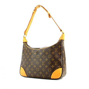 Sac à main Louis Vuitton Boulogne en toile monogram enduite marron et cuir naturel