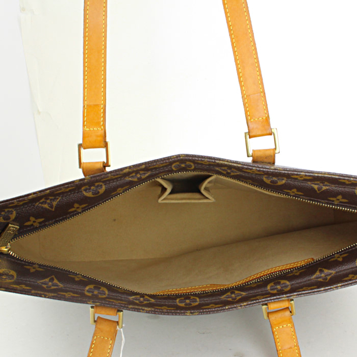 Sac cabas Louis Vuitton Luco en toile monogram marron et cuir naturel - Detail D2