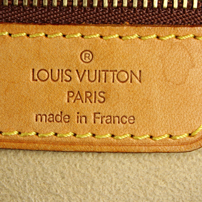 Sac cabas Louis Vuitton Luco en toile monogram marron et cuir naturel - Detail D3
