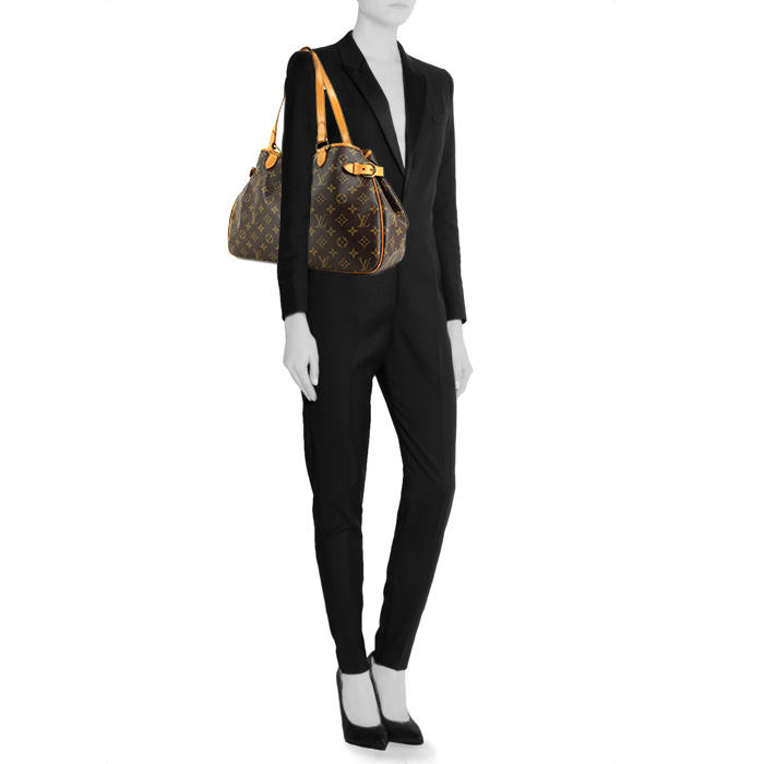 Shopping bag Batignolles in tela monogram marrone e pelle naturale - Detail D1