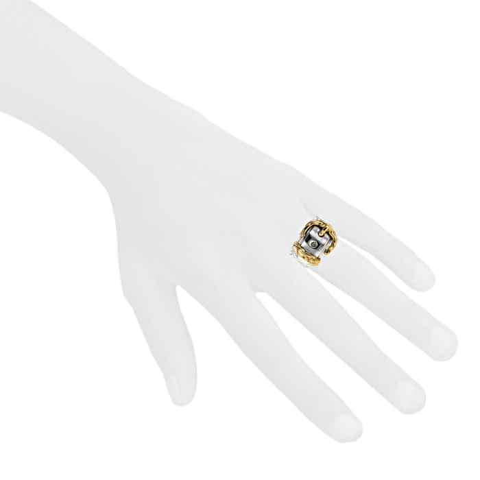 Hermes Boucle Sellier ring in silver and yellow gold - Detail D1