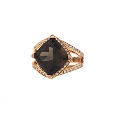 Bague Mauboussin Fou de Toi en or rose et diamants et en quartz fumé