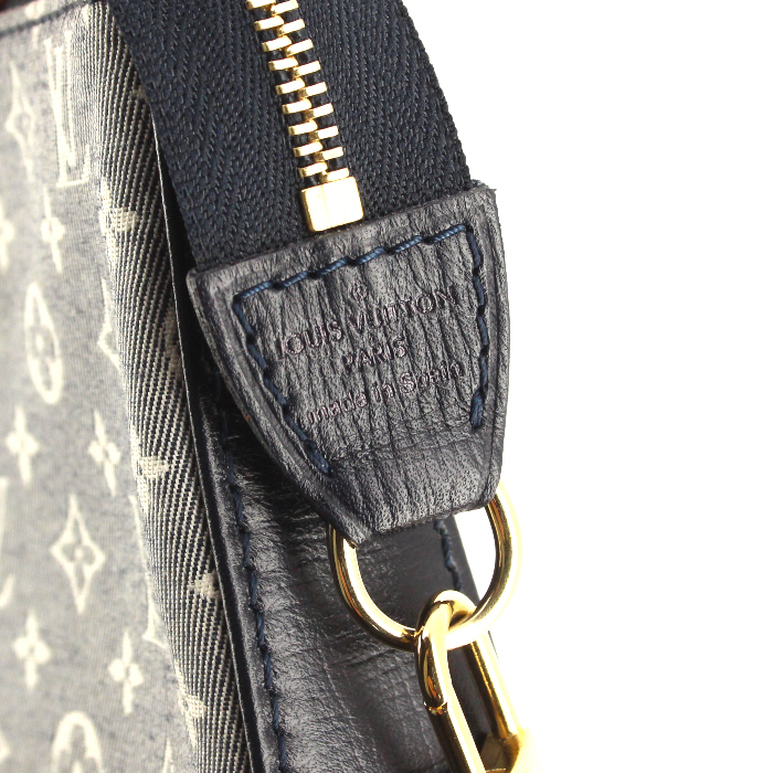 Pochette in tela monogram bianca e blu e pelle blu marino - Detail D3