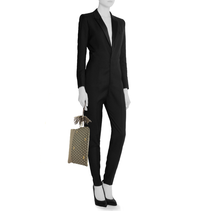 Pochette en toile monogram et cuir taupe - Detail D2