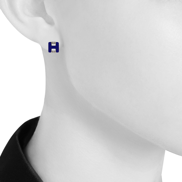 Hermes small earrings in palladium and enamel - Detail D1