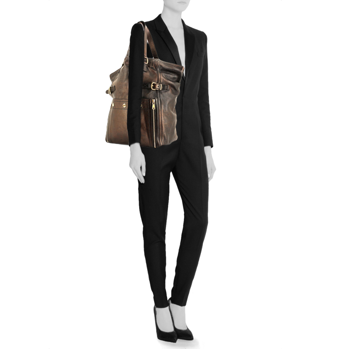 Saint Laurent Downtown large model handbag in brown leather - Detail D1