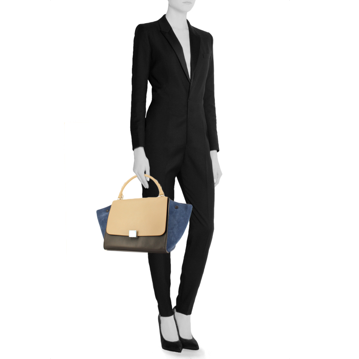 Sac Celine Trapeze moyen modèle en cuir gris et daim beige - Detail D2