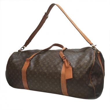 Borsa da viaggio in tela monogram cerata e pelle naturale