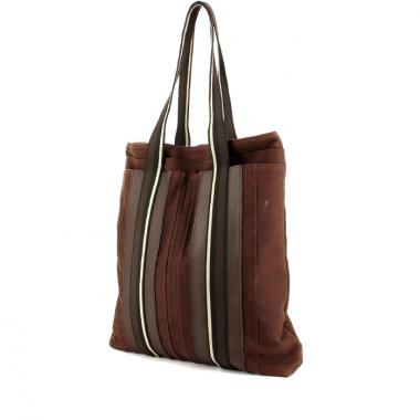 Hermes shopping bag in brown canvas and leather