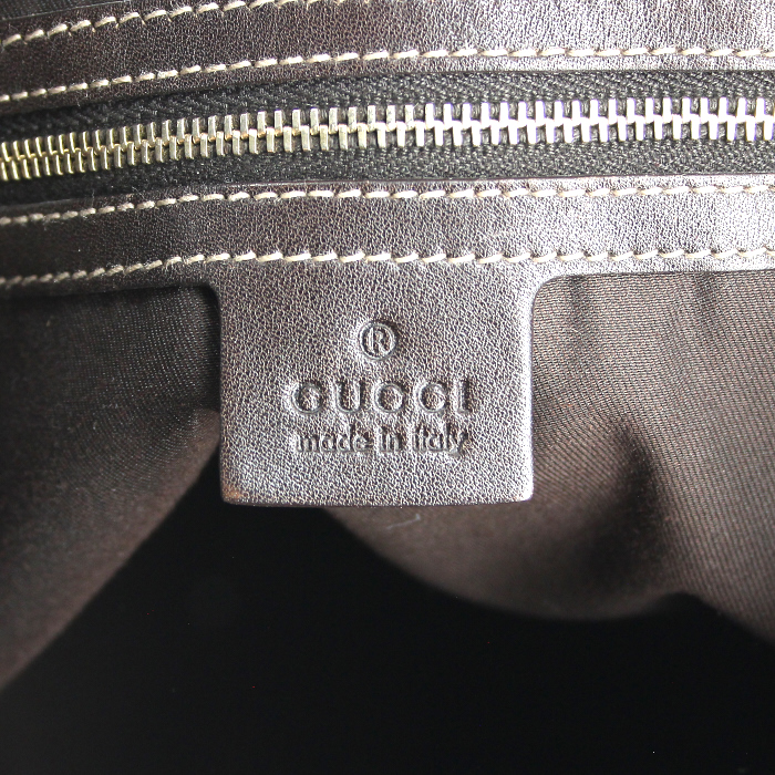 Gucci handbag in beige monogram canvas and brown leather - Detail D3