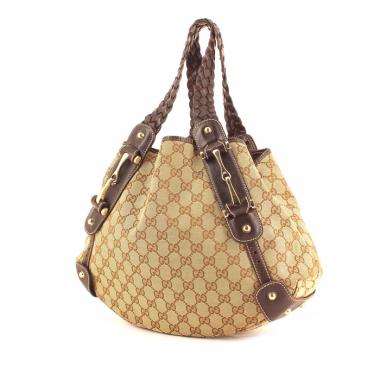 Borsa in tela monogram beige e pelle marrone