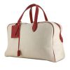 Victoria travel bag in red leather and beige canvas - 00pp thumbnail