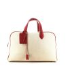 Victoria travel bag in red leather and beige canvas - 360 thumbnail