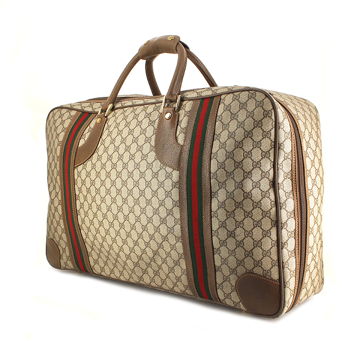 Gucci travel bag in beige monogram canvas and brown leather - Detail D1