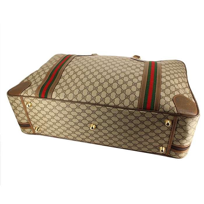 Bolsa de viaje Gucci en lona Monogram beige y cuero marrón - Detail D3