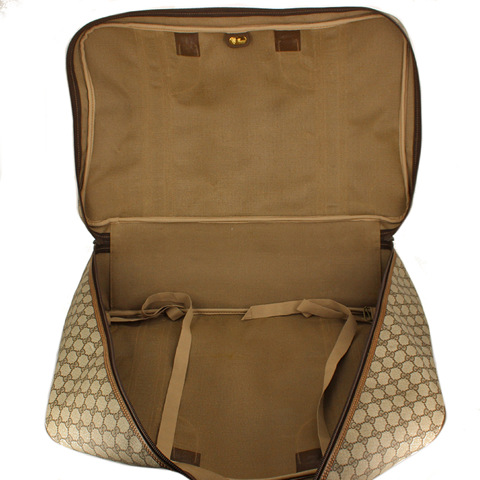 Gucci travel bag in beige monogram canvas and brown leather - Detail D4