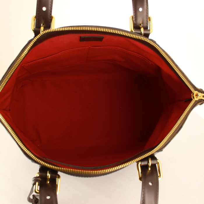 Louis Vuitton handbag in ebene damier canvas and brown leather - Detail D2