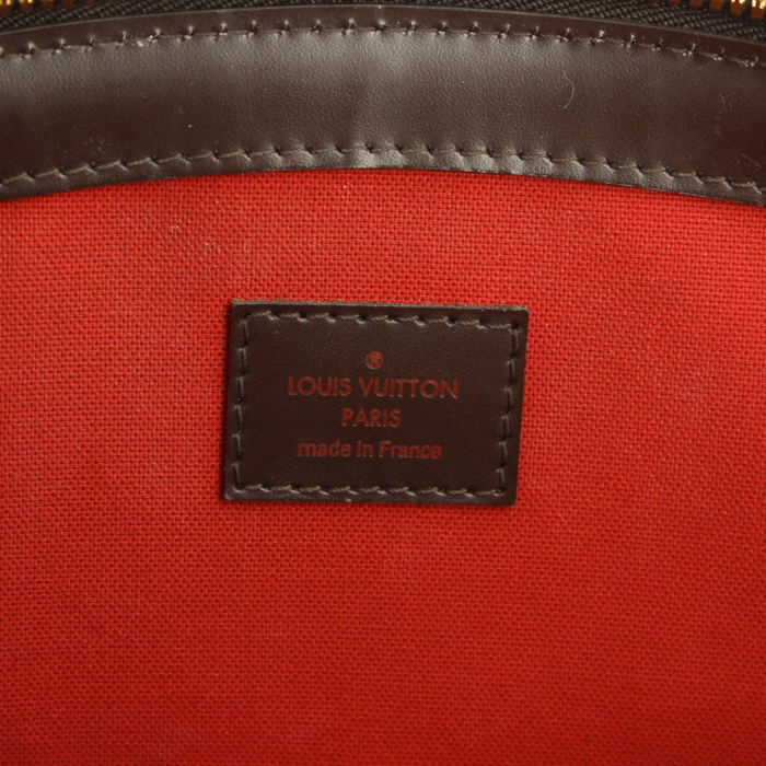 Sac à main Louis Vuitton en toile damier ébène et cuir marron - Detail D3