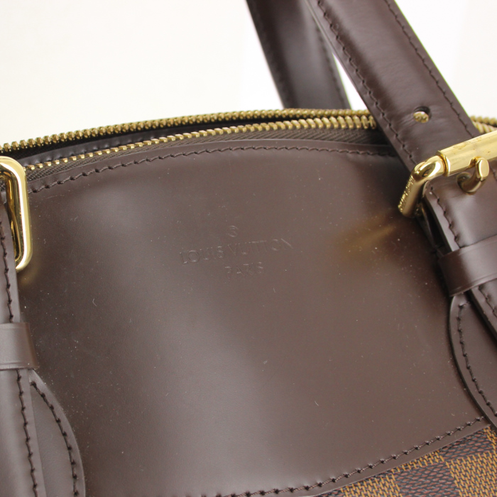 Borsa in tela a scacchi ebana e pelle marrone - Detail D4