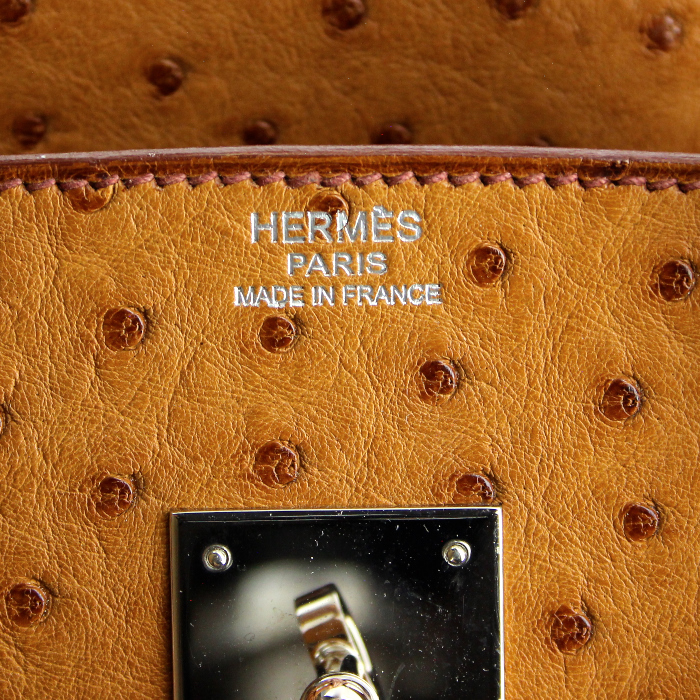 Hermes Birkin 30 cm handbag in brown ostrich leather - Detail D4