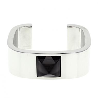 Brazalete rígido abierto Hermes Circé modelo mediano en paladio y cristal Saint Louis