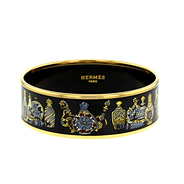 Bracelet rigide Hermes en plaqué or et émail multicolore