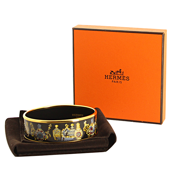 Bracelet rigide Hermes en plaqué or et émail multicolore - Detail D2