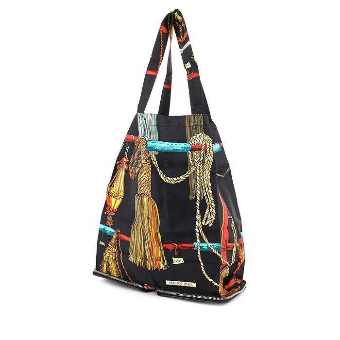 Hermes Foldable Silky Pop Bag in Brown Leather and Printed Silk
