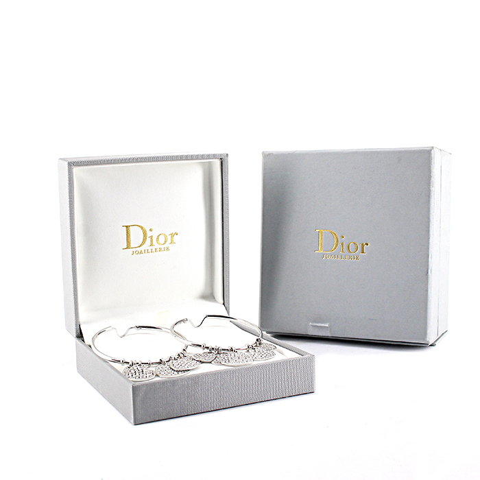 Orecchini a cerchio Dior Coeurs Légers in oro bianco e diamanti - Detail D2