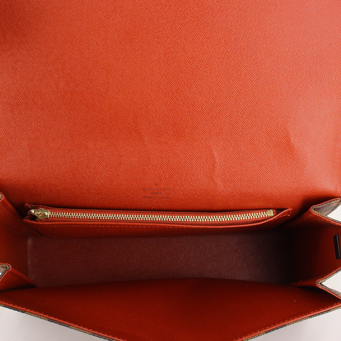 Bolso de mano Louis Vuitton en lona a cuadros ébano y cuero marrón - Detail D2