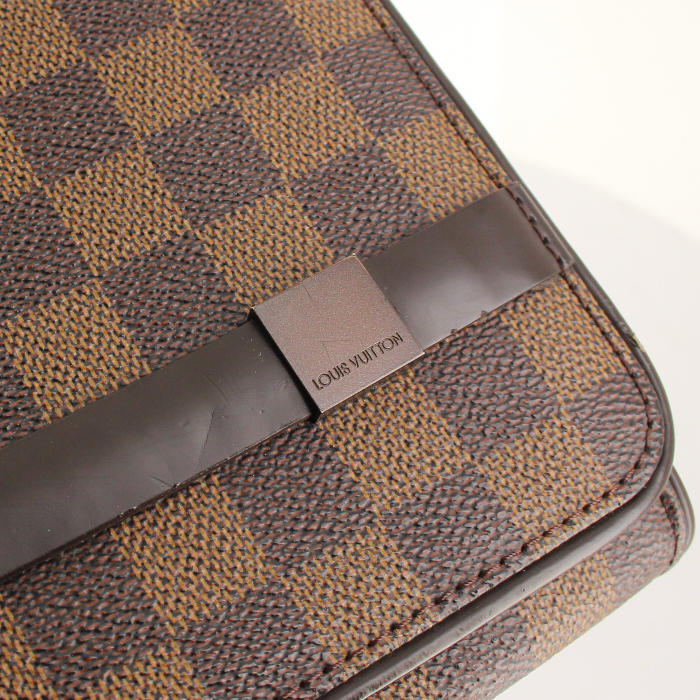 Sac à main Louis Vuitton en toile damier ébène et cuir marron - Detail D5