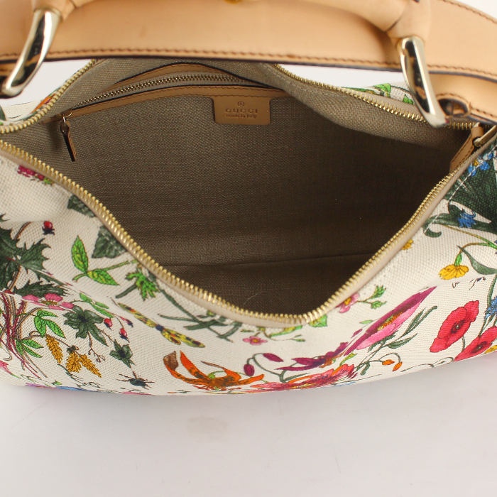 Borsa Mors in tela bianca a fiori e pelle beige - Detail D2