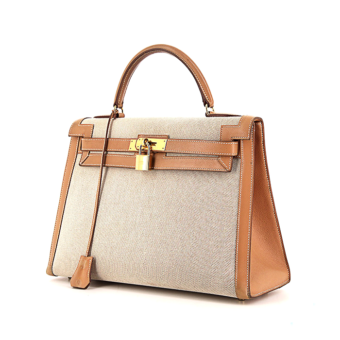 Hermes Handbag Kelly 32 Outer Stitching Natural Beige Gold Canvas Leather  Toile Ash A Engraved Flap Bicolor Ladies Turnlock