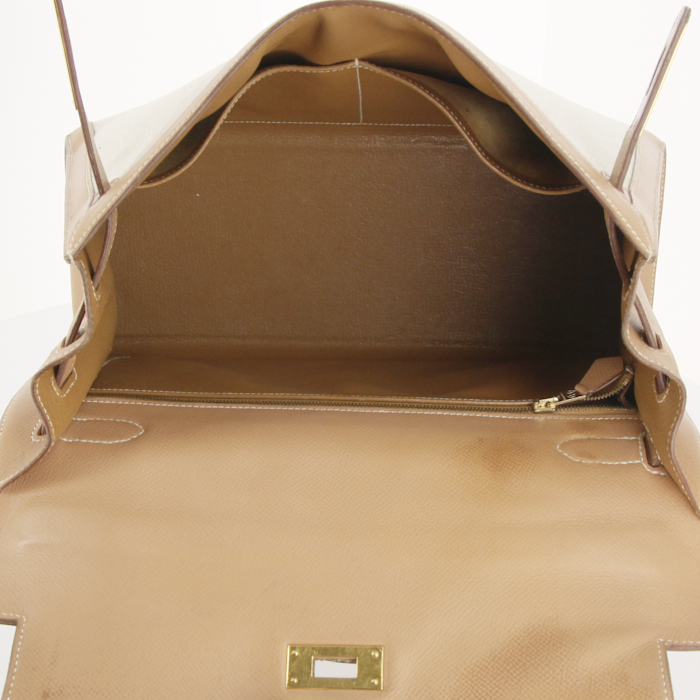 Sac à main Hermès Kelly 32 cm en toile beige et cuir epsom gold - Detail D2
