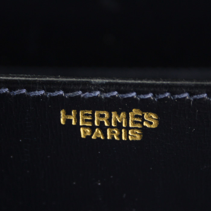 Hermes Drag handbag in dark blue box leather - Detail D3