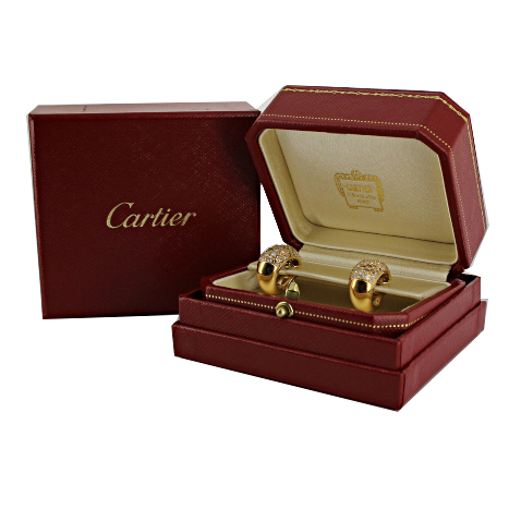 Paire de boucles d'oreilles Cartier Jeton en or jaune,  diamants blancs et diamants cognac - Detail D2