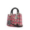 Dior Lady Dior medium model handbag in pink and black canvas and black patent leather - 00pp thumbnail