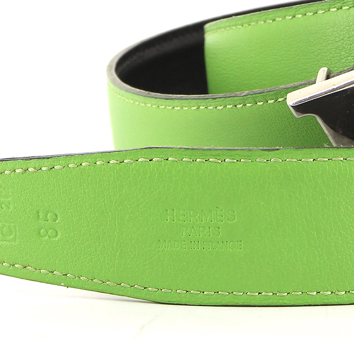 Cinturón Hermes en cuero verde y gris - Detail D2