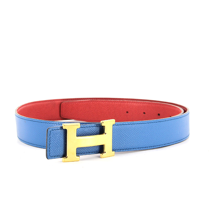 Ceinture Hermes en cuir rouge et bleu - Detail D1
