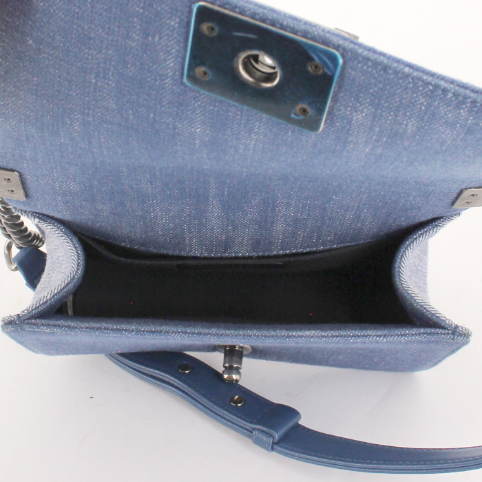 Borsa Boy in tela denim blu con motivo a spina di pesce - Detail D3