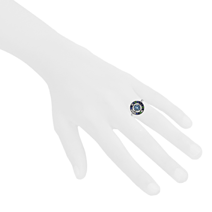 Bague Boucheron Ava en or blanc,  diamants et saphirs et en aigue-marine - Detail D1