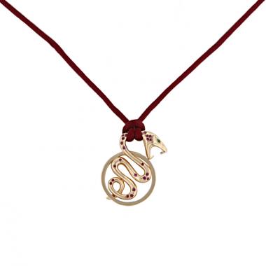 Pendentif Boucheron Trouble petit modèle en or rose,  rubis et émeraude