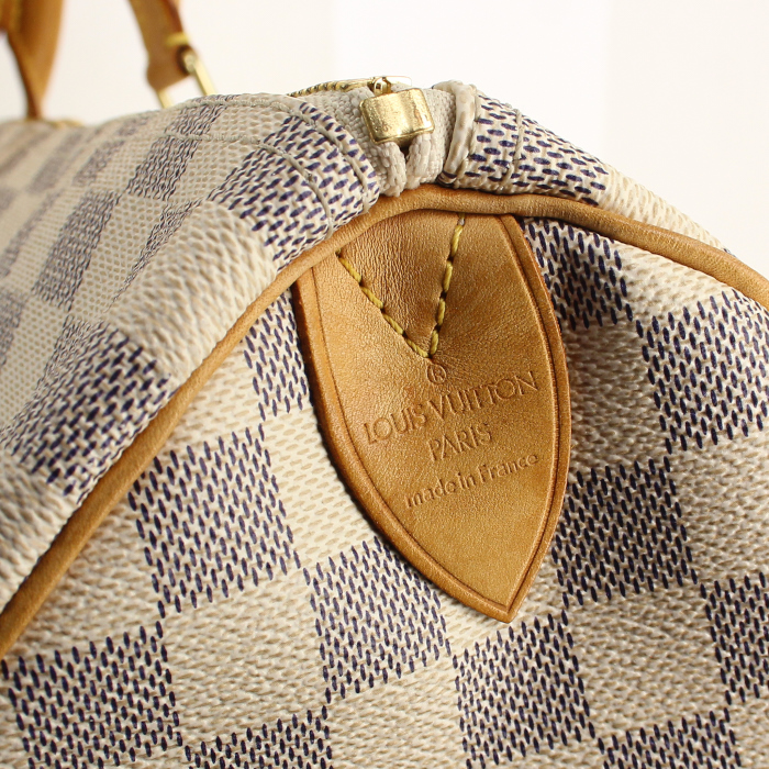 Sac de voyage Louis Vuitton Keepall 50 cm en toile damier azur et cuir naturel - Detail D4