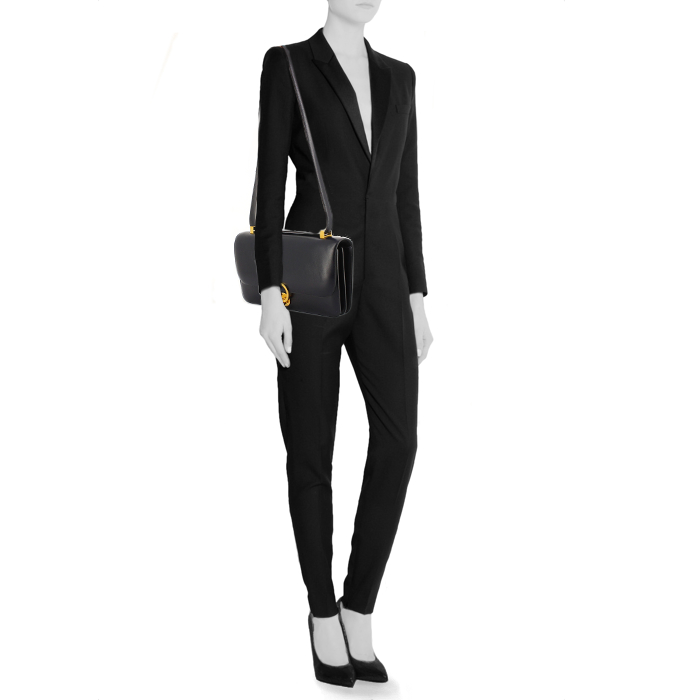 Sac à main Hermes en cuir box bleu-marine - Detail D2