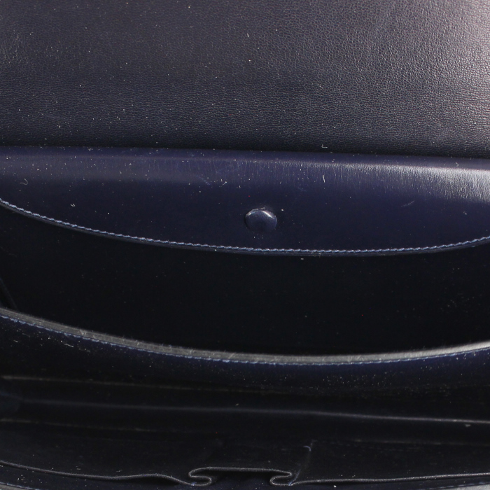 Hermes handbag in navy blue box leather - Detail D3