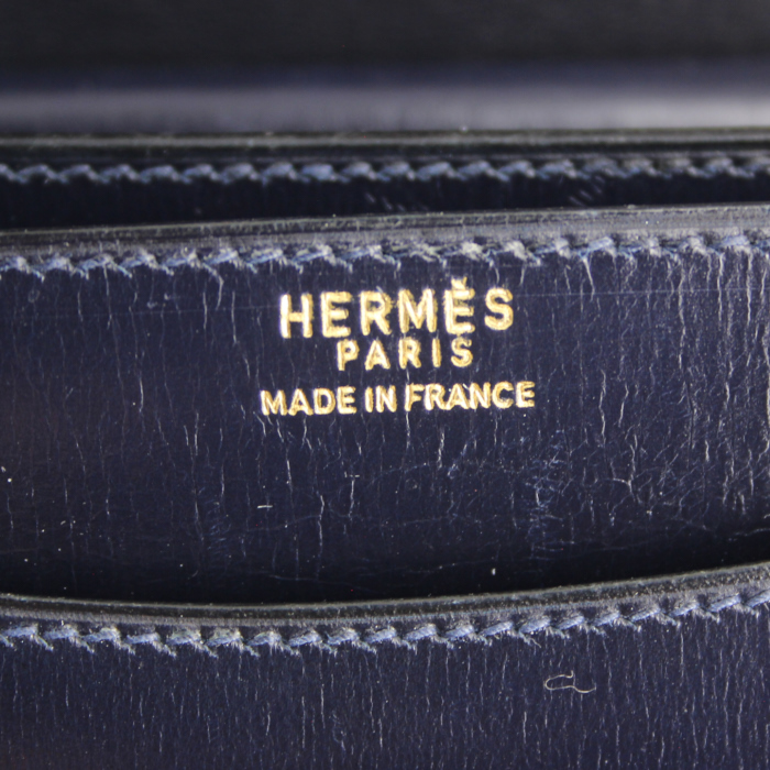 Sac à main Hermes en cuir box bleu-marine - Detail D4
