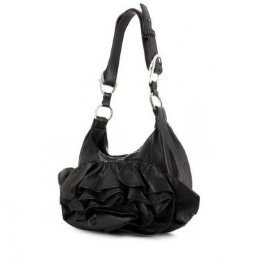 Borsa in pelle nera a fiori