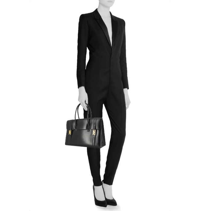 Bolso de mano Hermes Drag en cuero box negro - Detail D1