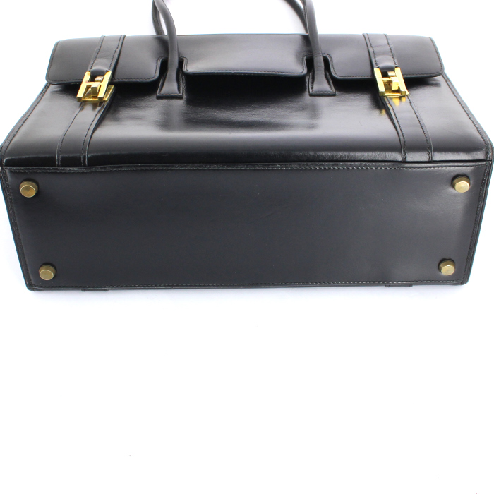Bolso de mano Hermes Drag en cuero box negro - Detail D4